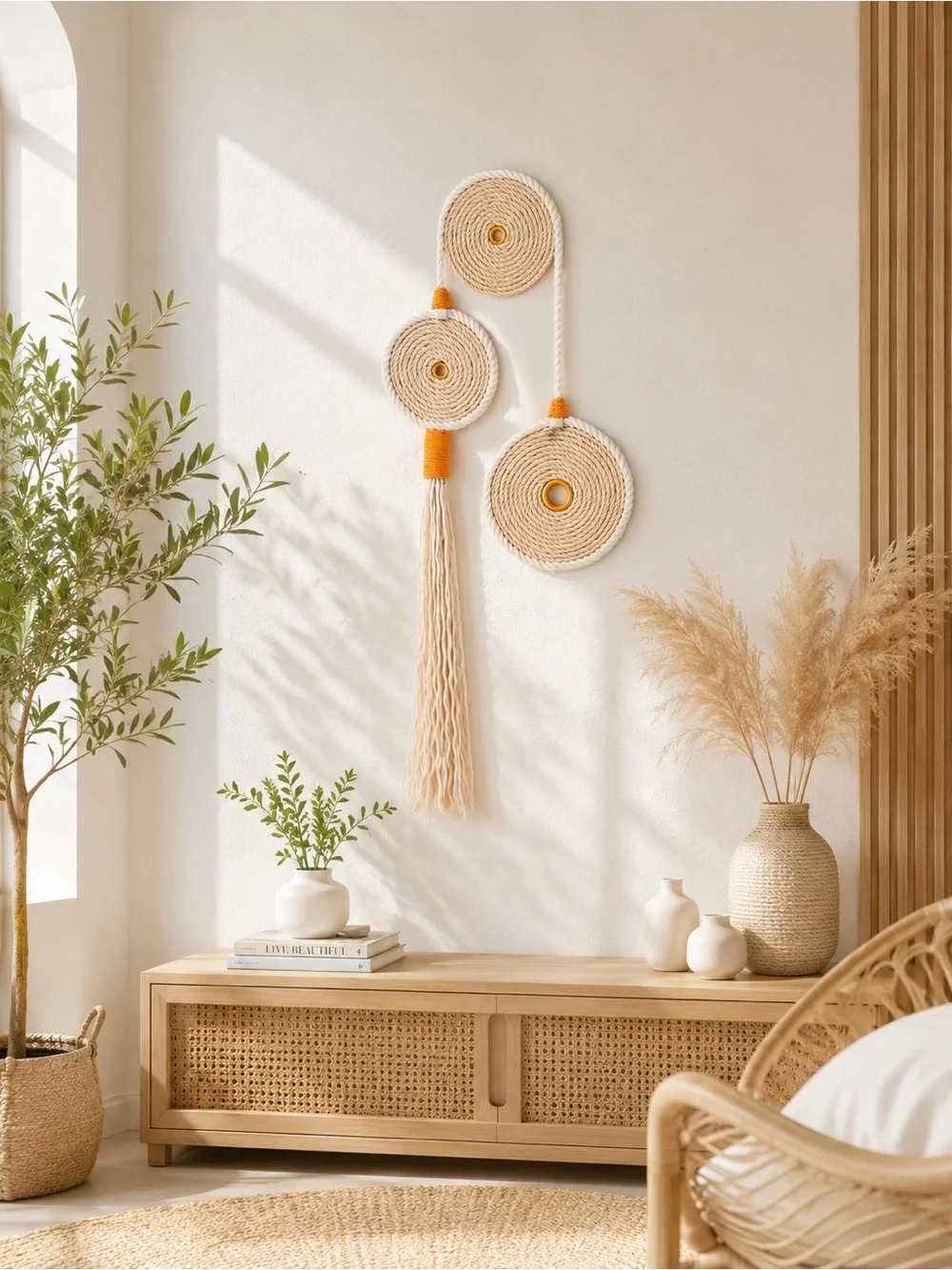 Bohemian Woven Wall Hanging, Handmade Rope Wall Art, Neutral Home Decor